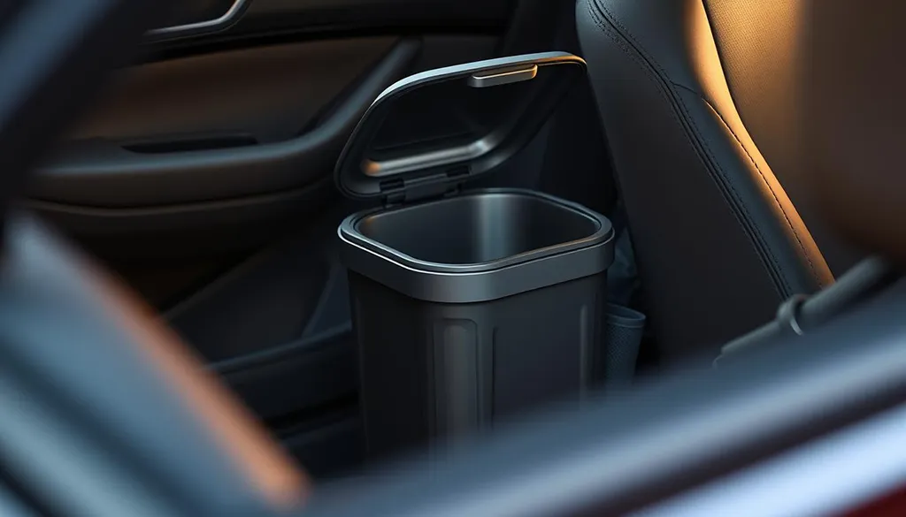 Best Overall: Hotor Car Trash Can with Lid and Storage Pockets